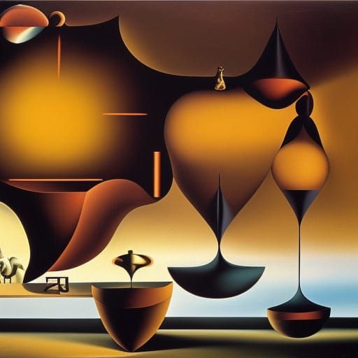 Clocks go, noses run, surrealism Salvador Dali matte backgro...