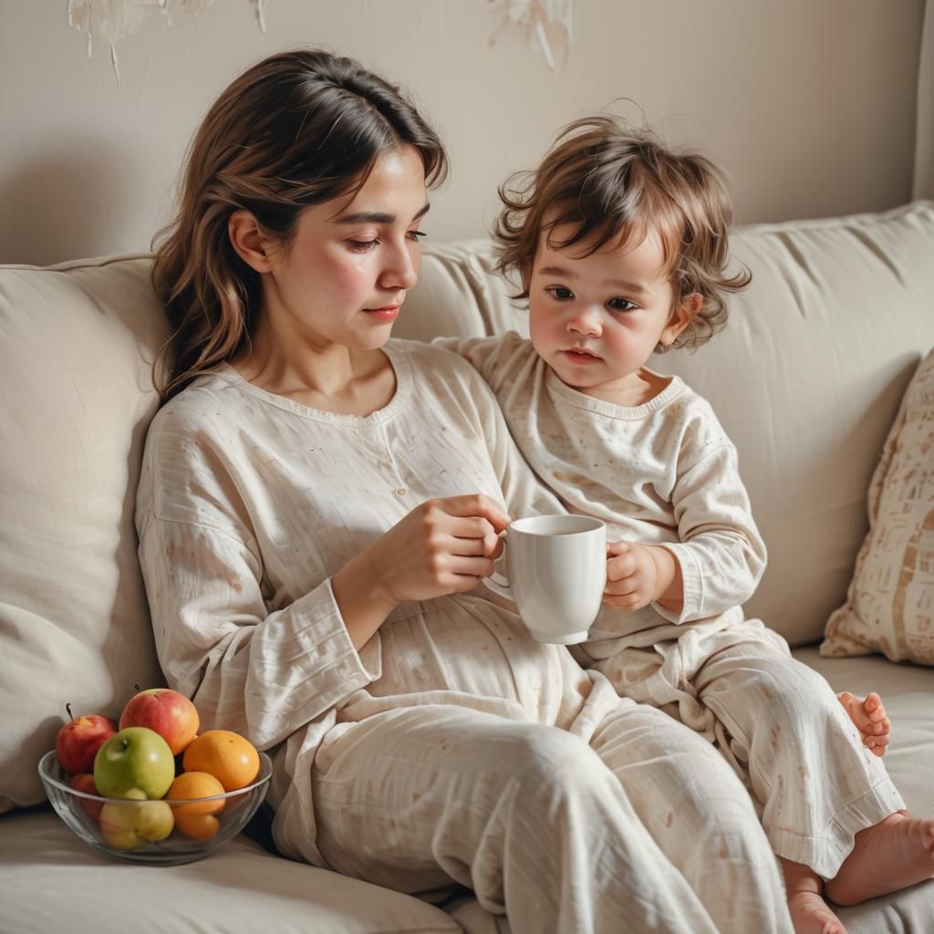 Mother and Baby Resting: An Impressionistic Scene