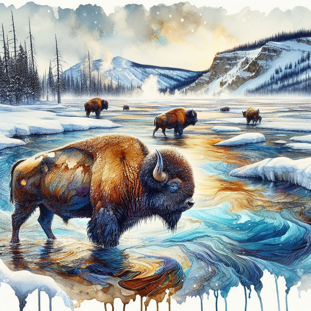Yellowstone Bison on Geyser Basin