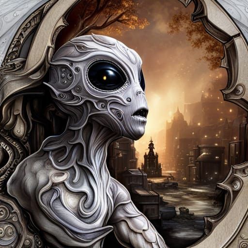 Intricately detailed Alien with giant black eyes - AI Generated Artwork ...