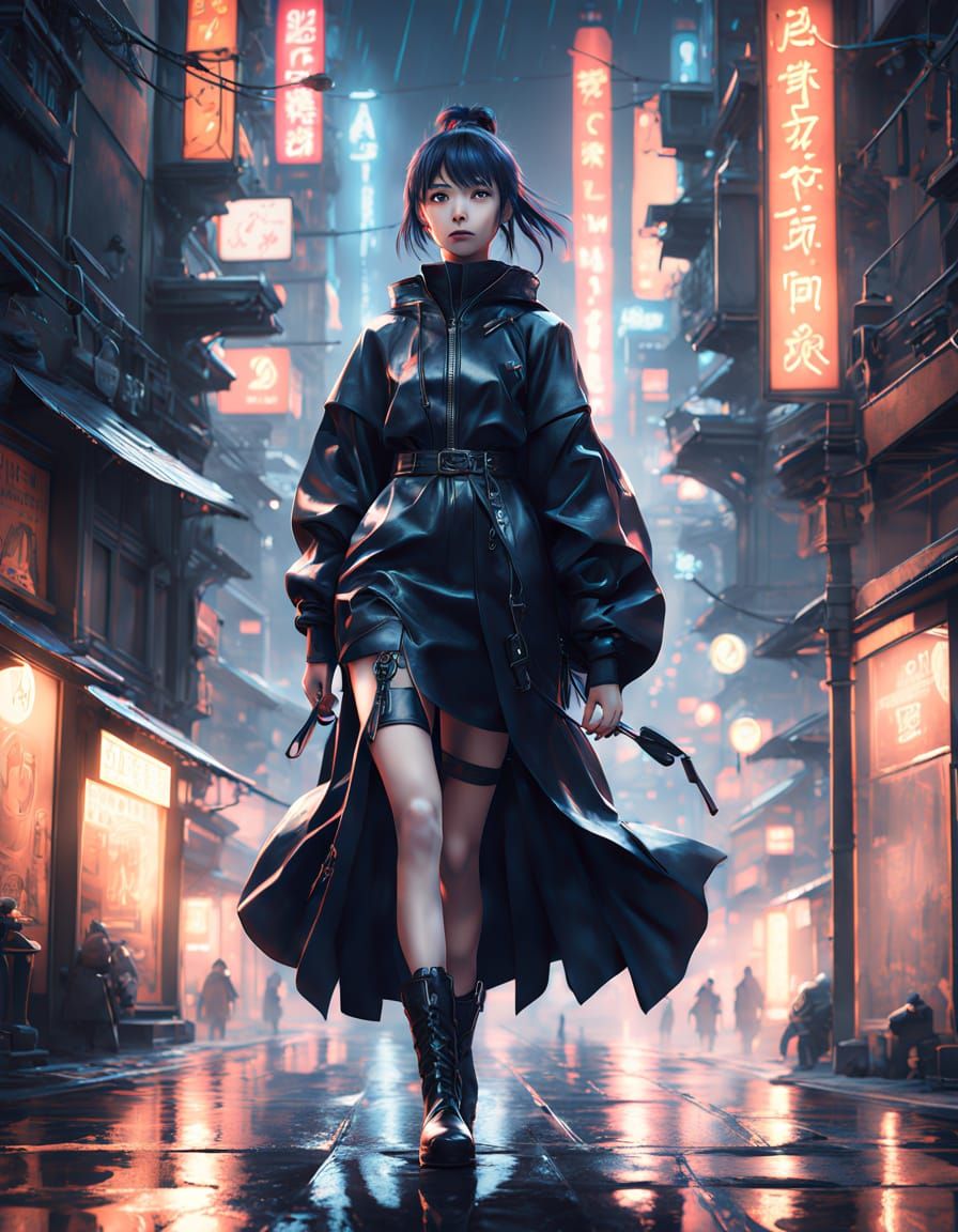 Woman Reigns in Rainy City Streets