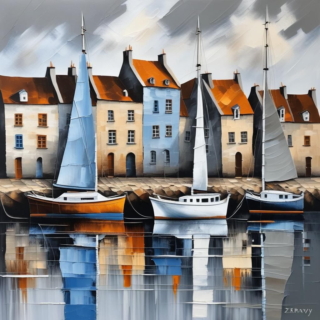 Boats in Bretagne Harbour, inspired by Jan Zrzavý