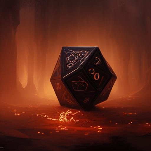 Wooden d20, cursed, evil, glowing, hyperdetailed, blood, 1