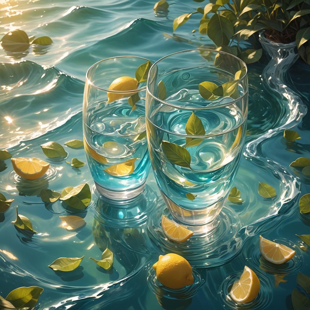 Fantasy Water Glass with Sailboats in Morning Light