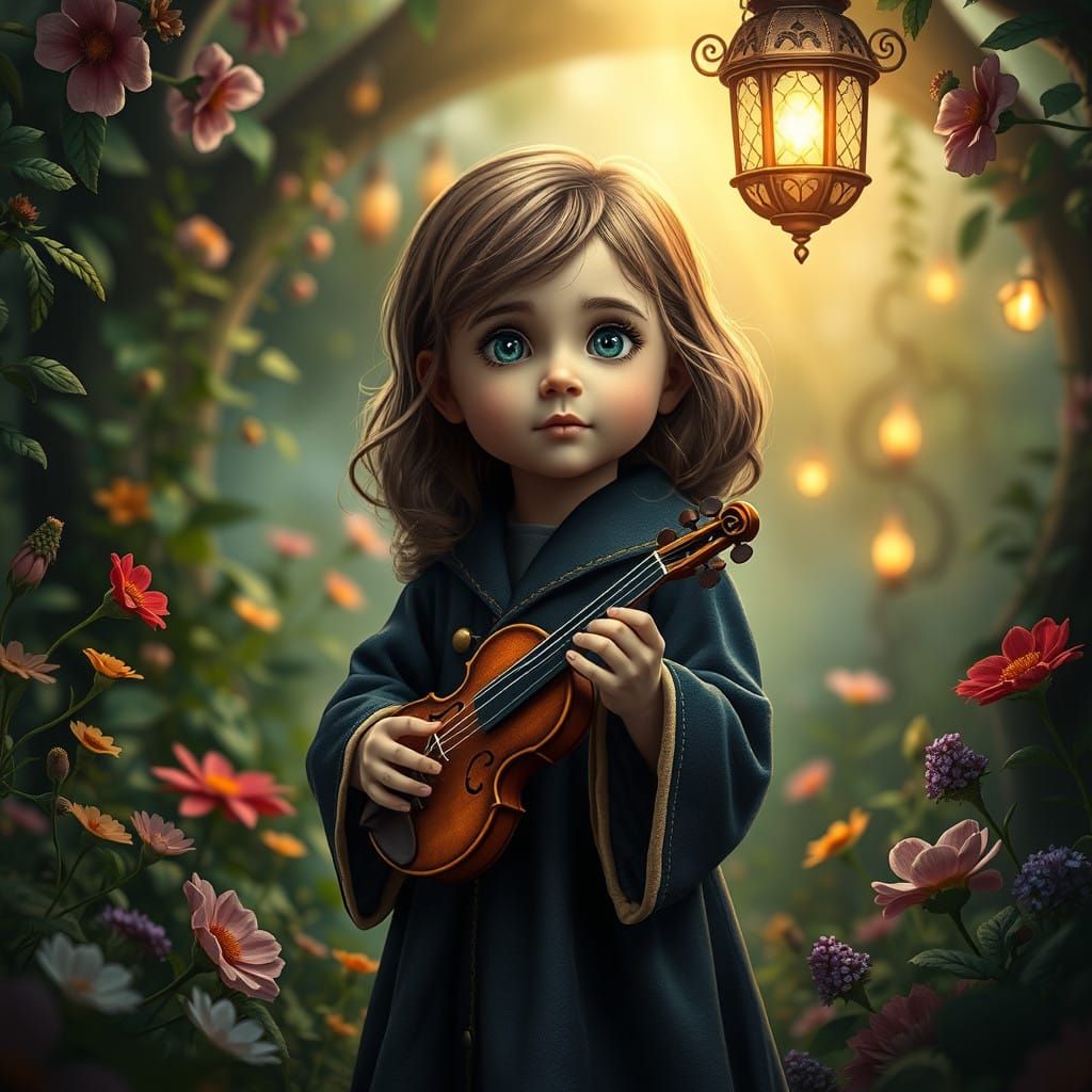 Whimsical Hermione Granger Plays Violin in Enchanted Garden