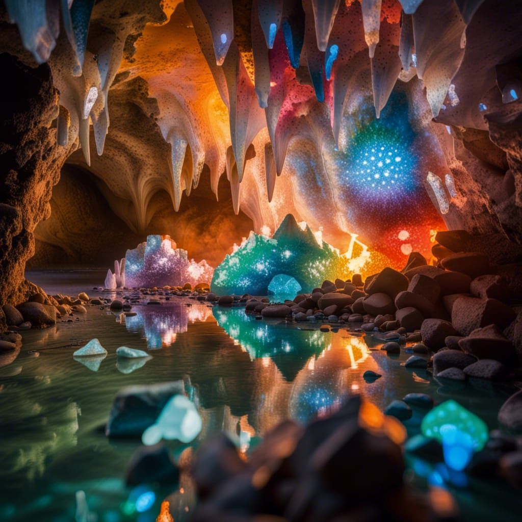 SHARDS OF LIGHT GLISTEN AND REFLECT FROM A WATER STREAM DEEP...