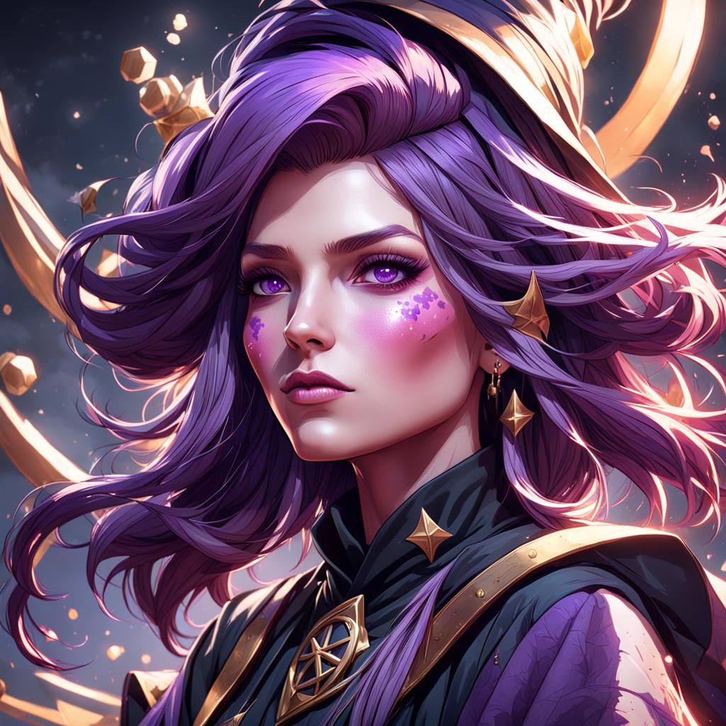 pretty witch with purple hair - AI Generated Artwork - NightCafe Creator