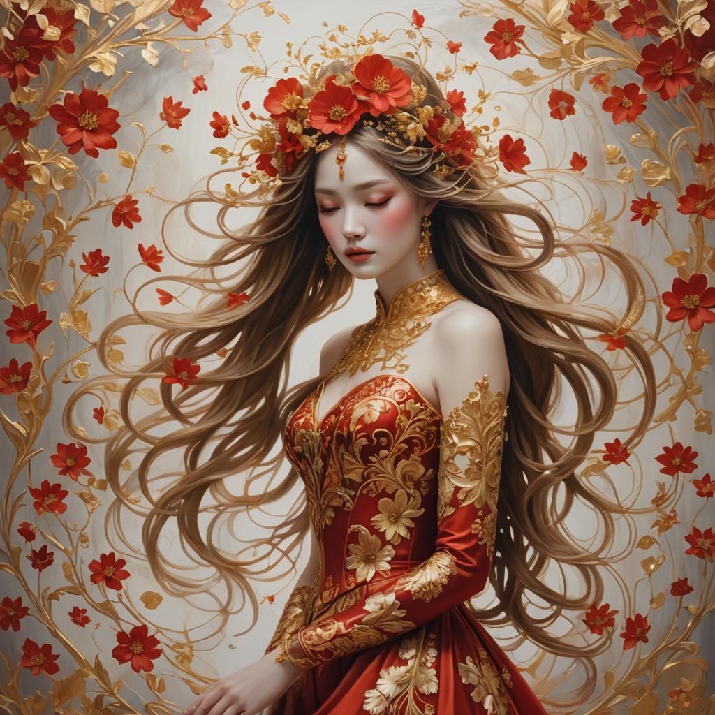 Lady in red and gold