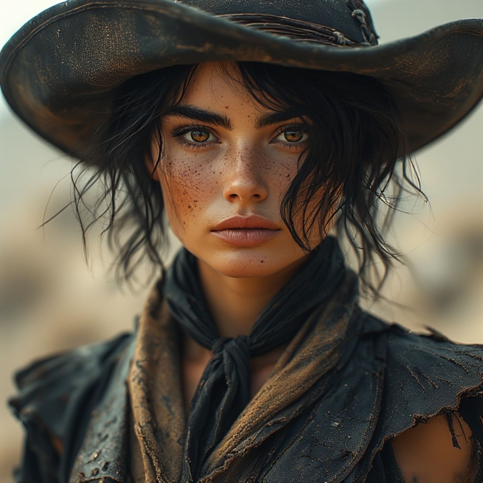 Close-up portrait of a serene and majestic Native American p...