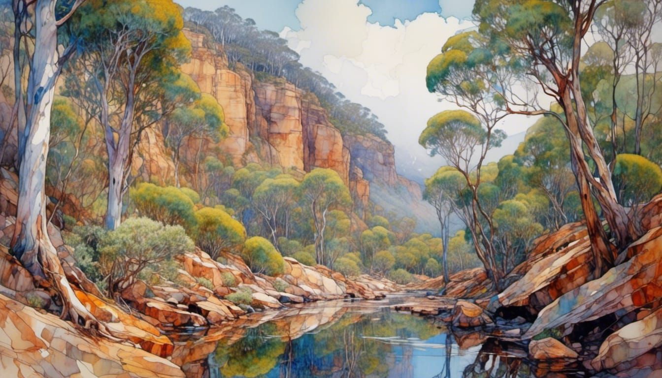 Australian Eucalyptus and Mountain Landscape
