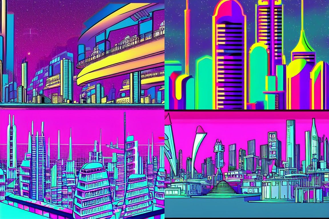 Sci-fi city in the style of Synchromism