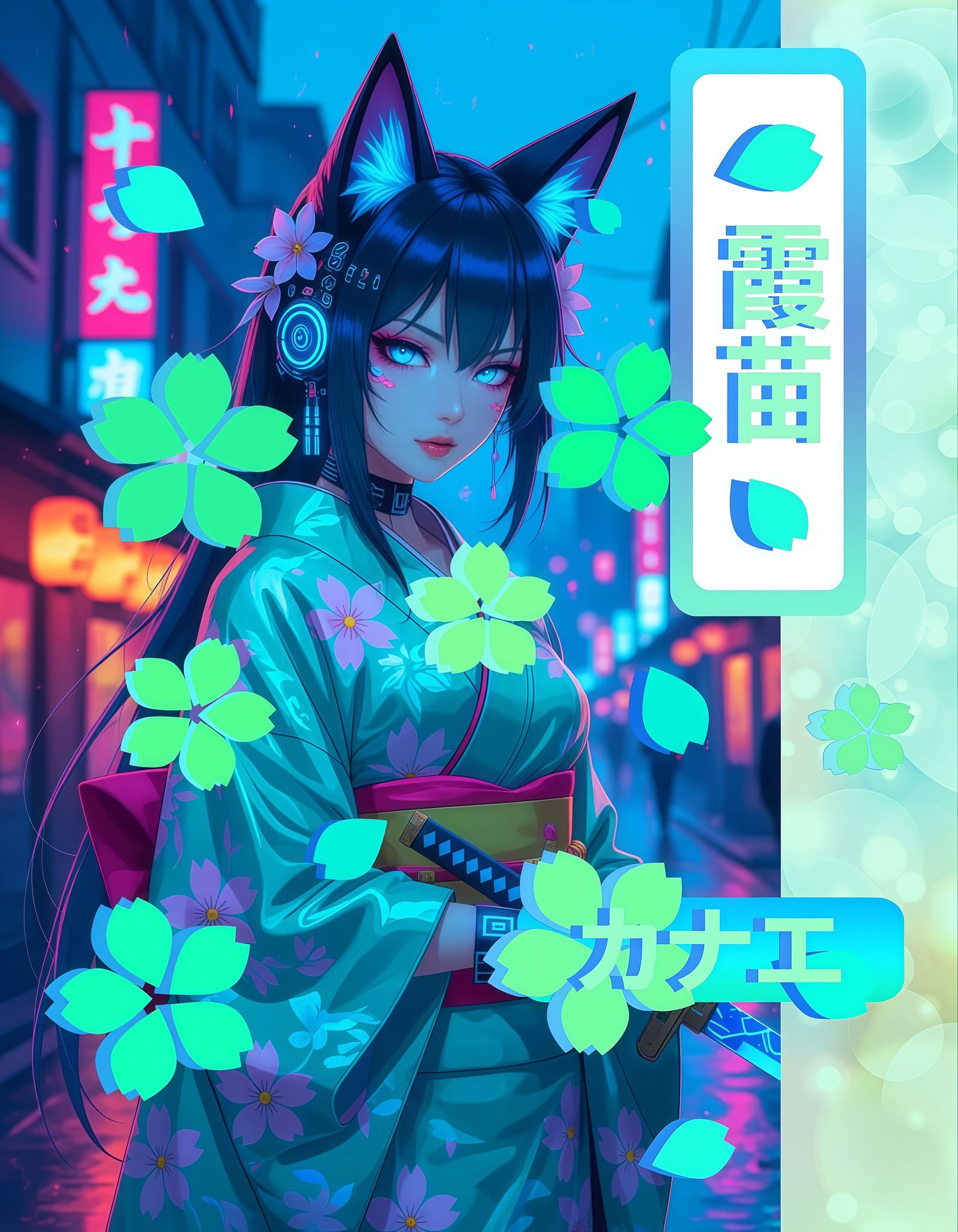 Aqua Cyberpunk Kitsune 霞苗