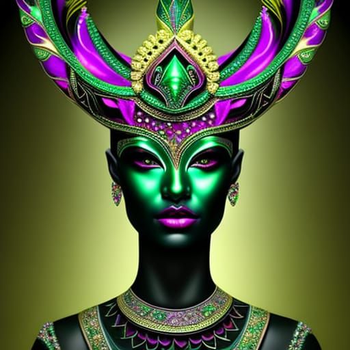 Full Body Noir painting of a beautiful Green skinned Alien W...