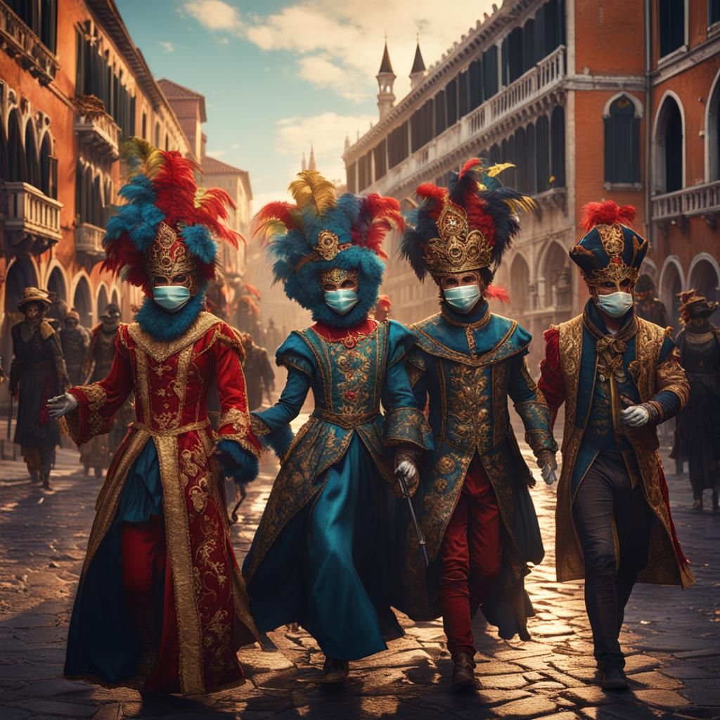 venise costum celebration in the streets with colorful peopl...