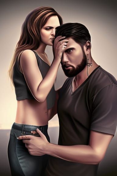 Couple embracing & Gun
