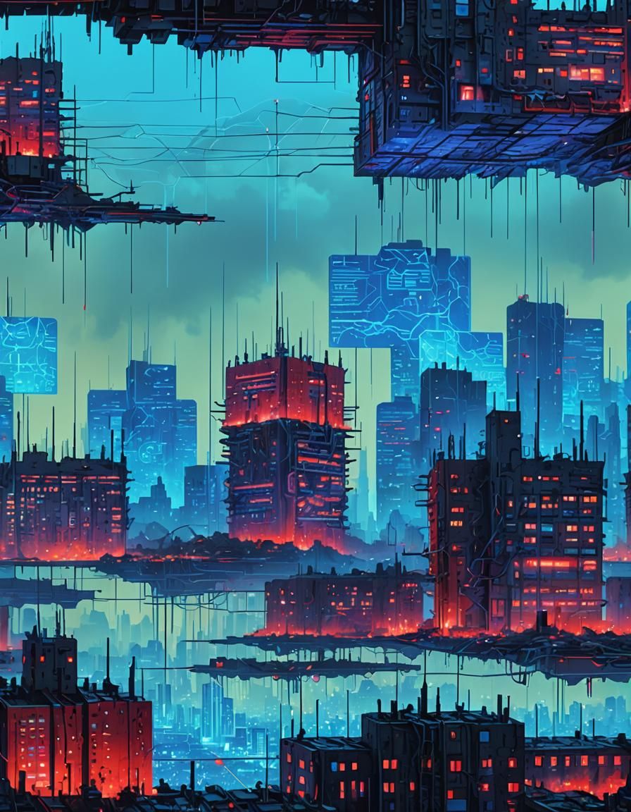 Dystopian post-apocalyptic Metropolis, A surreal illustratio...