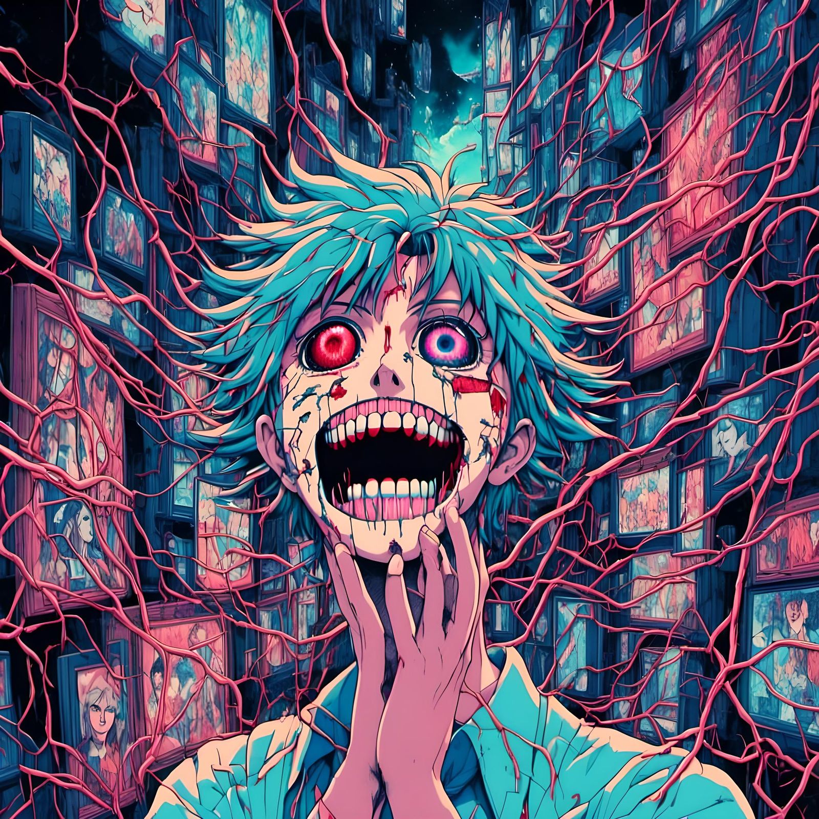 <lora:accent:1.0> retro anime horror