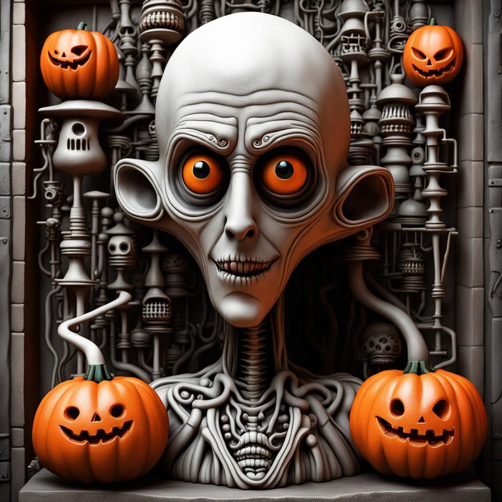 Tim Burton by H.R.Giger surrealism various shades of orange ...