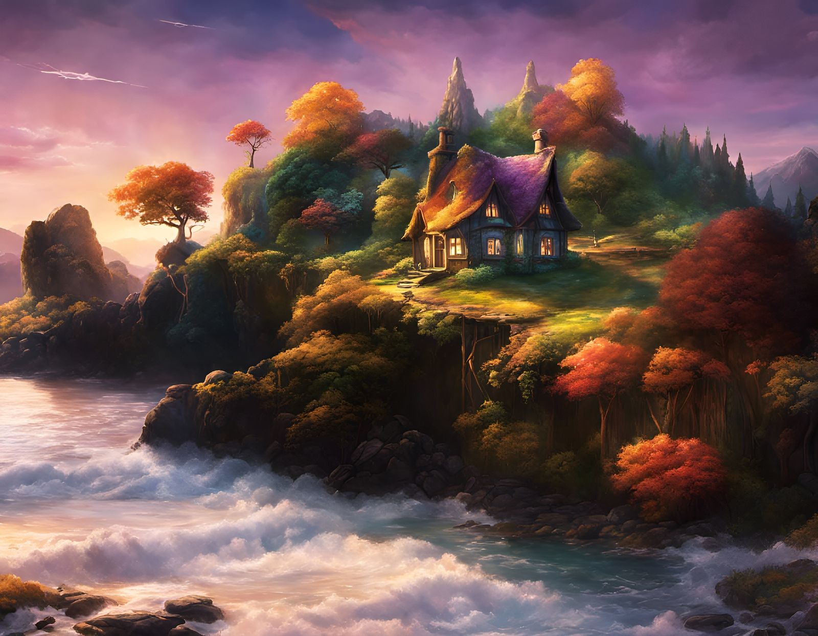 Fantasy fairy cottage, fantasy landscape, Hyperrealistic, sp...