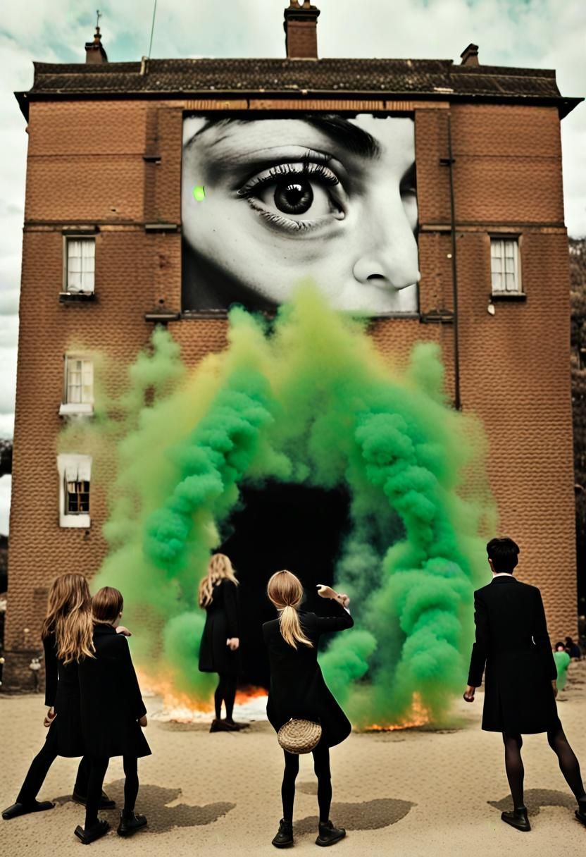 Surreal Child with Missing Eye in Dreamlike Scene