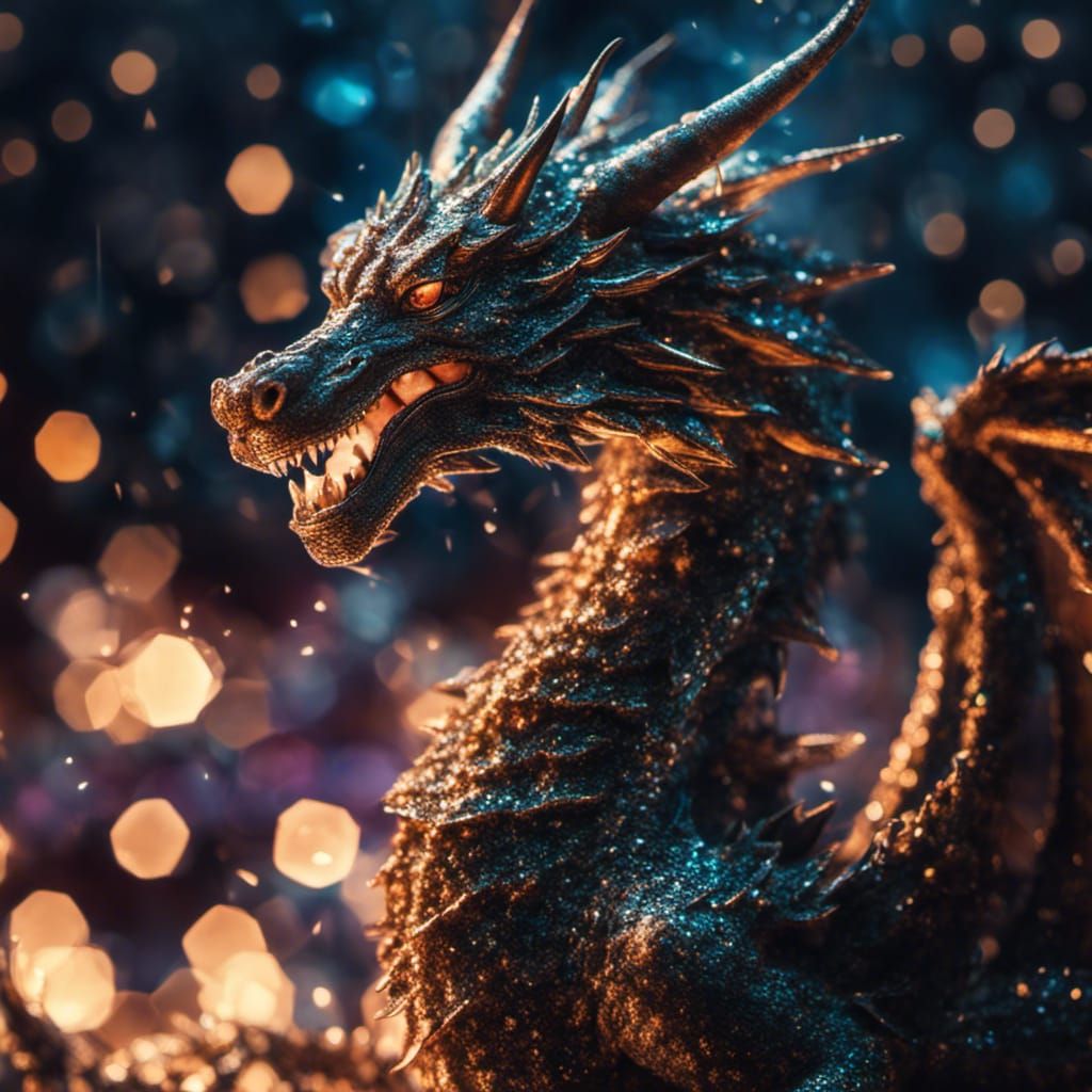 glitter dragon, bokeh