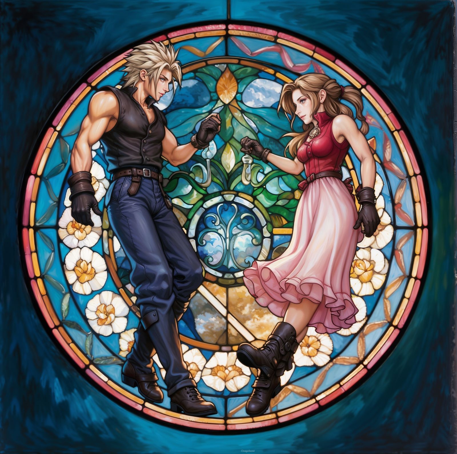 Cloud & Aerith Stained Glass