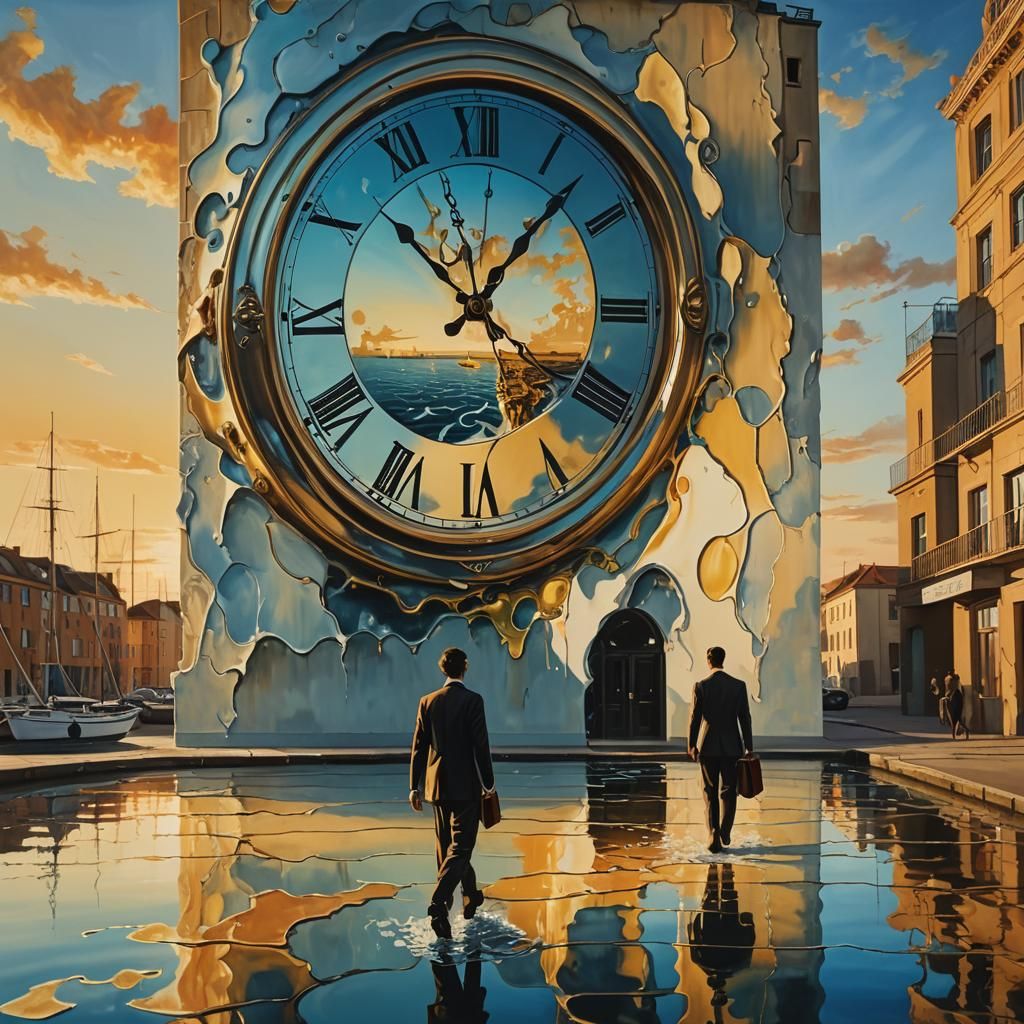 Surreal Office Worker Leaving Harbor at Sunset