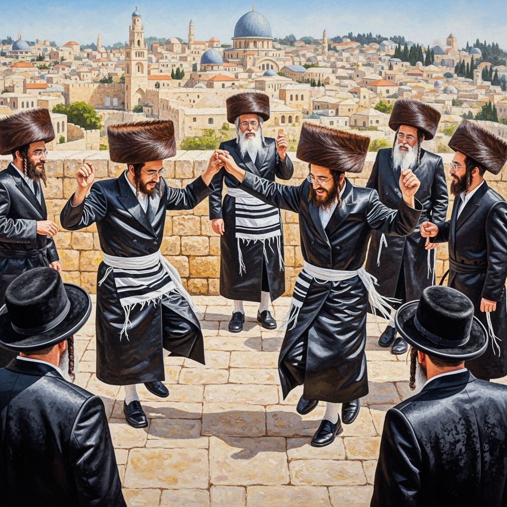 Joyful Hasidic Kadachka Dance in Post-Impressionist Style
