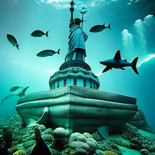 Statue of liberty underwater AI Generated Artwork NightCafe Creator