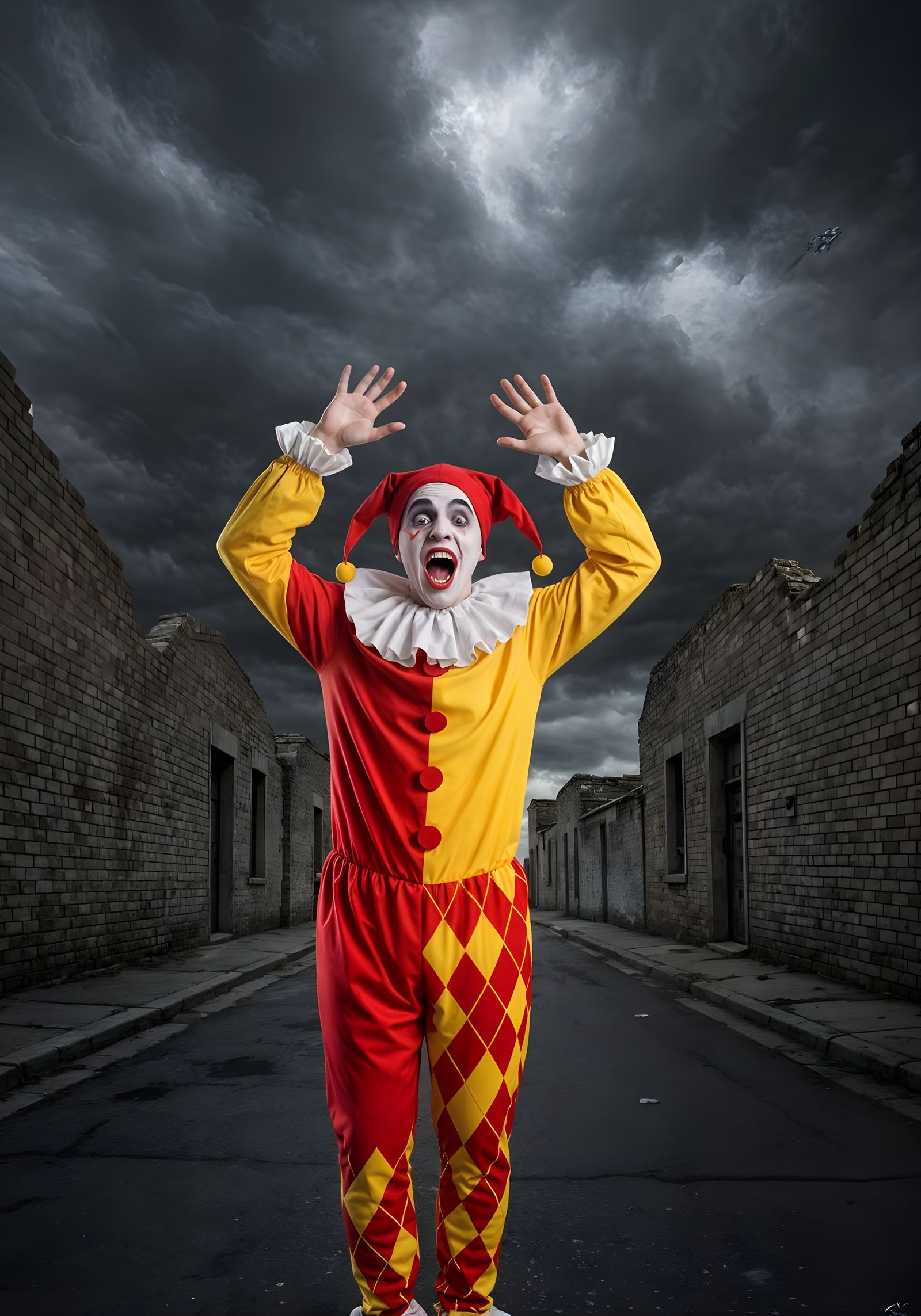 Evil Cartoon Jester Crying and Laughing