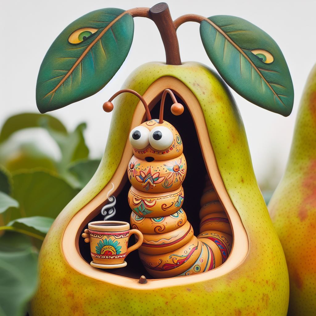 Worm with coffee in a pear