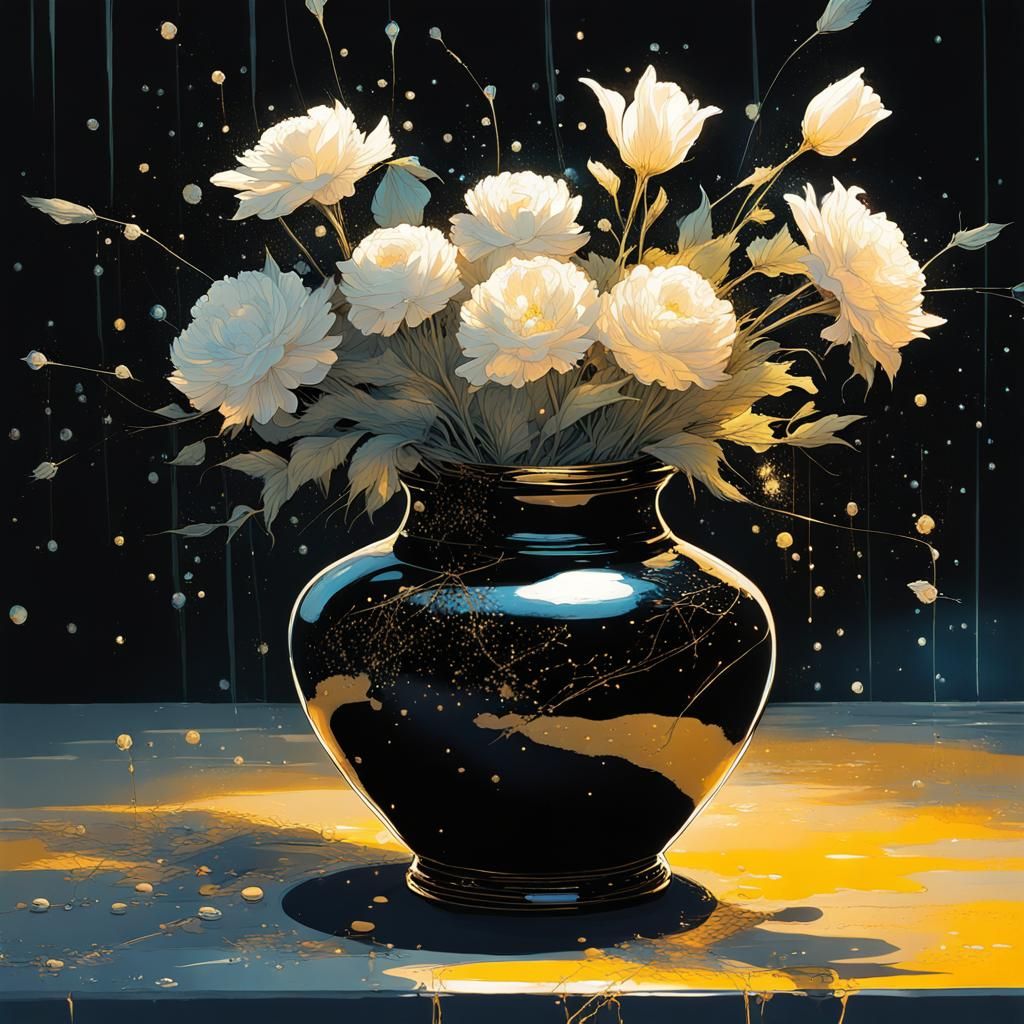 Black Vase & White Flowers AI Generated Artwork NightCafe Creator