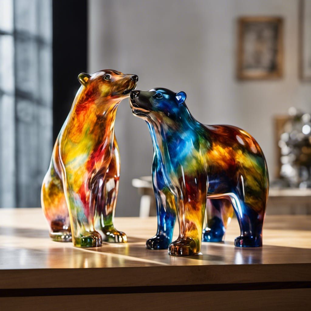 Polar bear figurines in marbled multicoloured glass. Hand blown and finished in the style of Danish glass artists  by @Kalpine