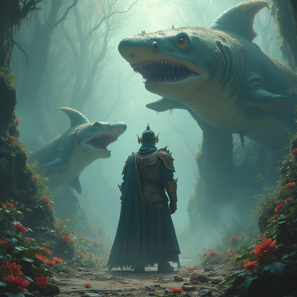 Shimo in Ornate Armor in Mystical Realm - AI Art