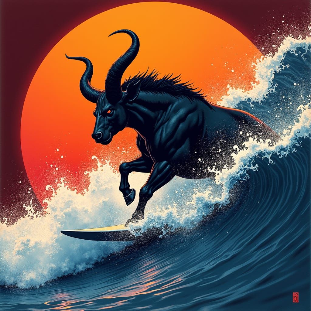 満潮時にサーフィンをする野獣