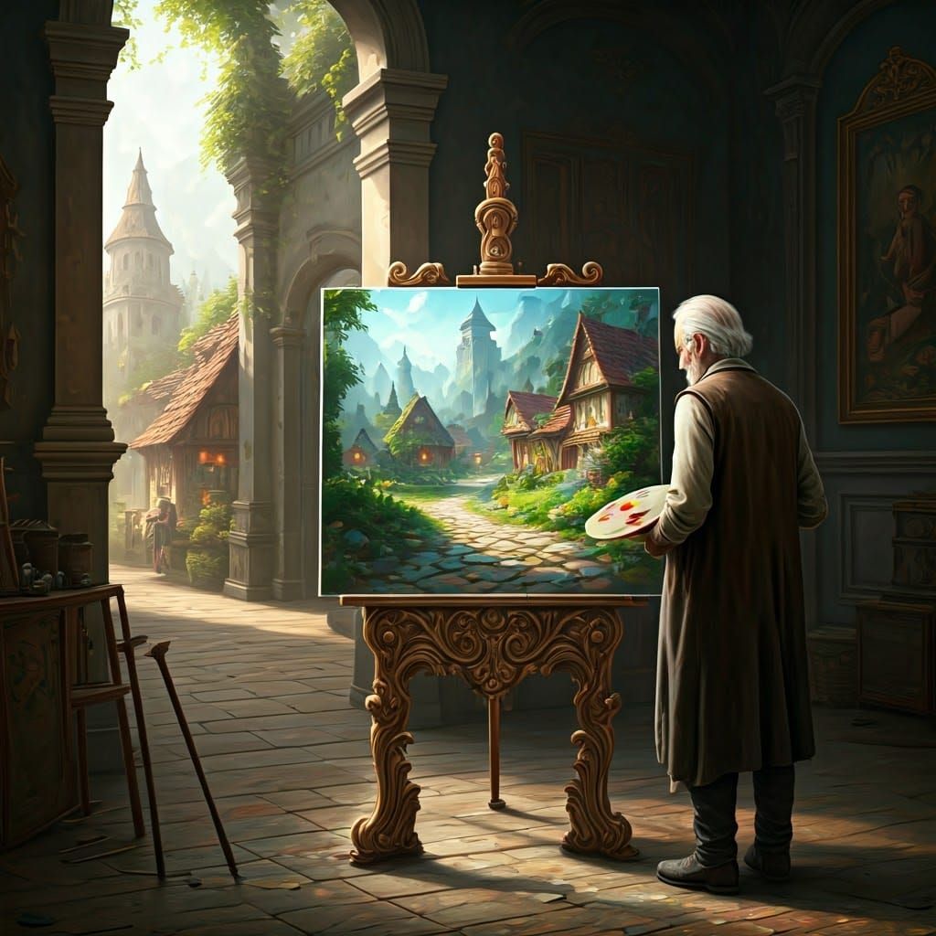 Ethereal Village Scene in Baroque Style