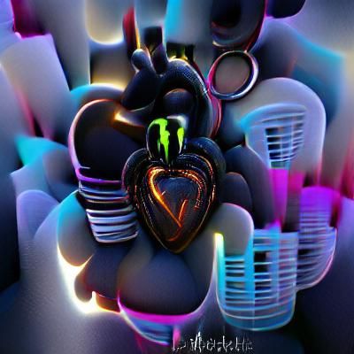 glowing, neon, locked heart, abstract, layered art, 3d, unit...