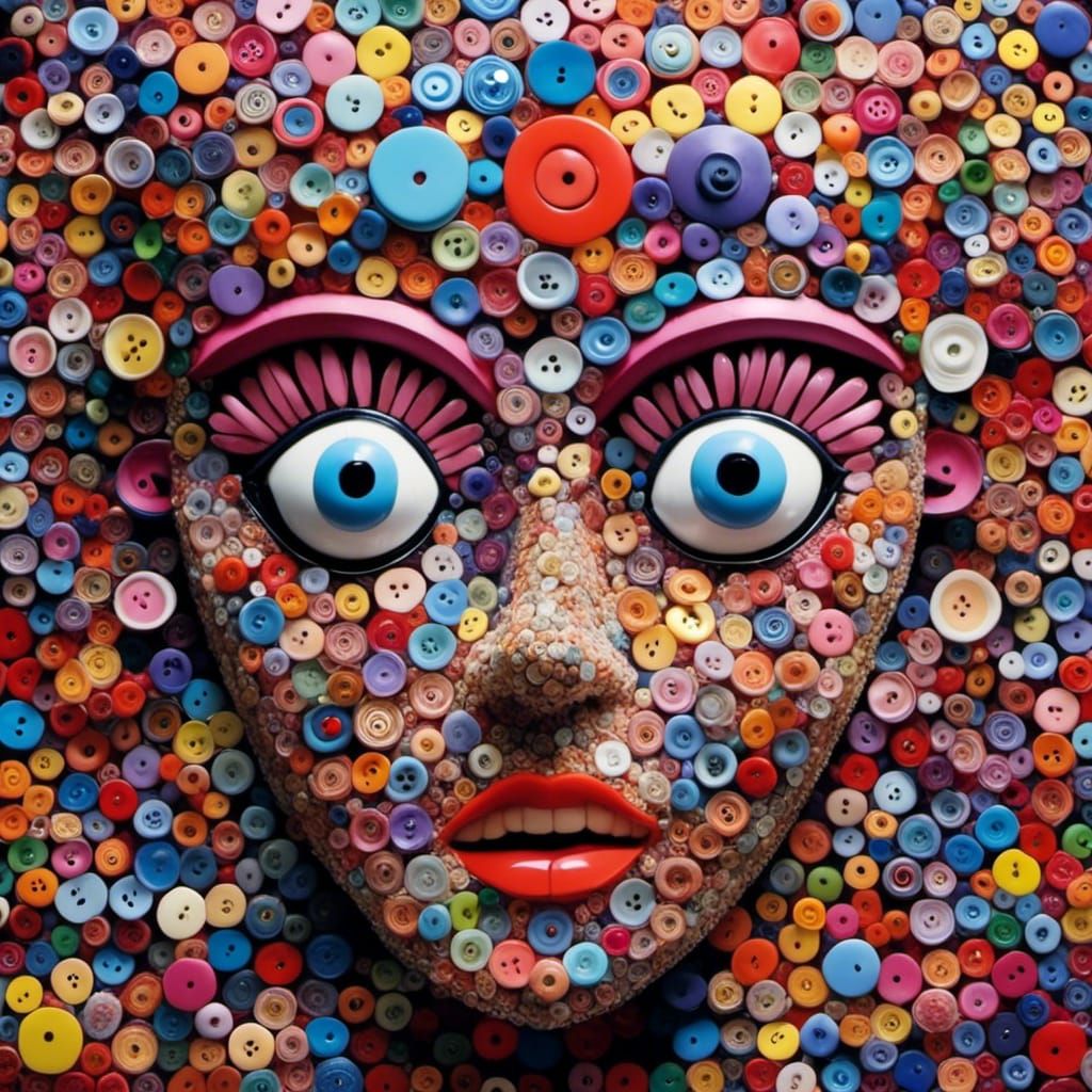 Button Mosaic: A Symmetrical 3D Portrait