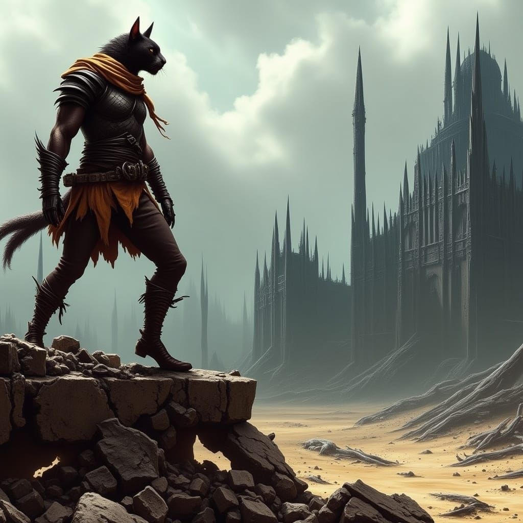  <lora:Post-apocalyptic:1.0>Post-apocalyptic cat warrior