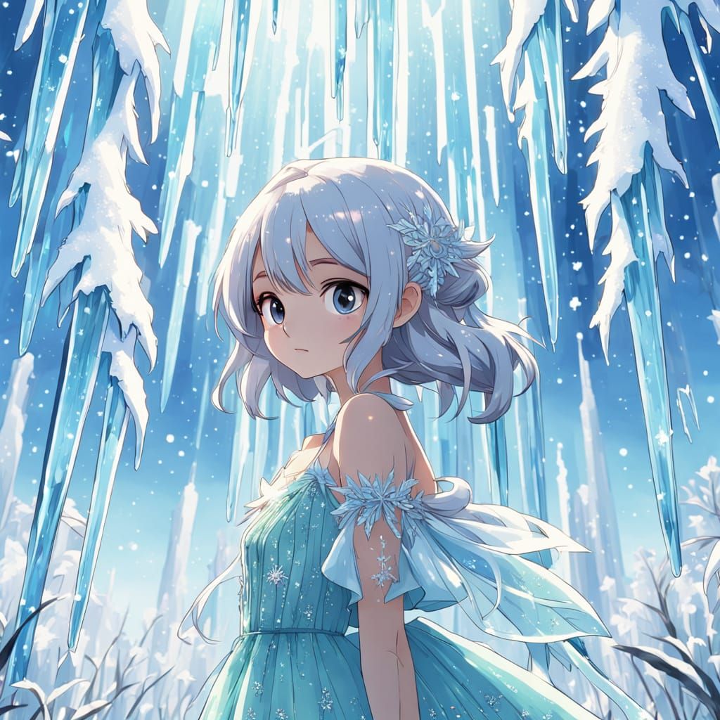 Anime Girl in Icy Field, Pop Art Style