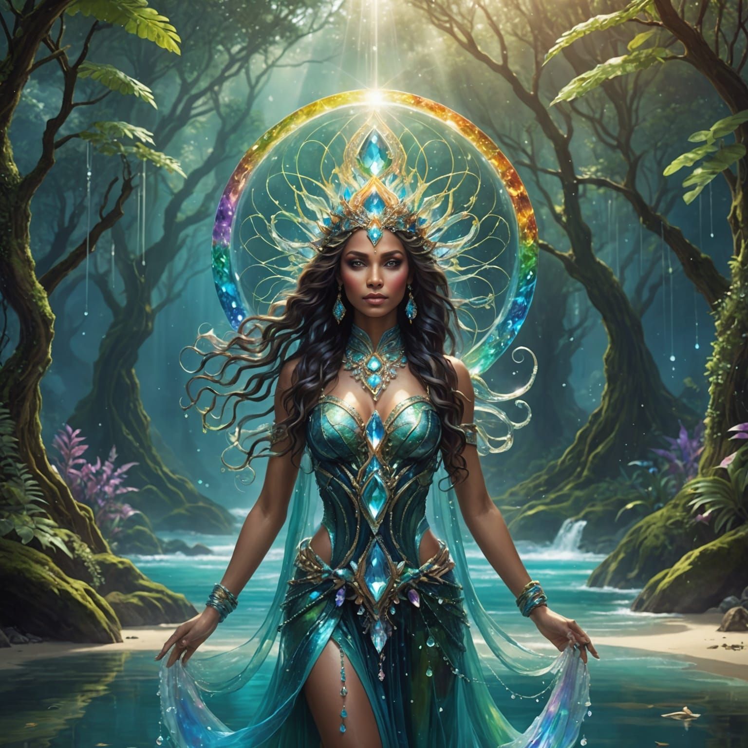 Luscious divine water goddess, clothing created of the seas,...