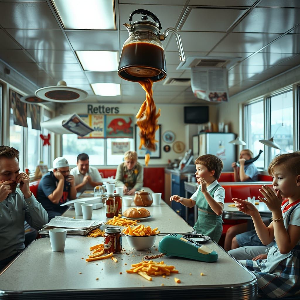 Frozen Moment in a 1950s Diner