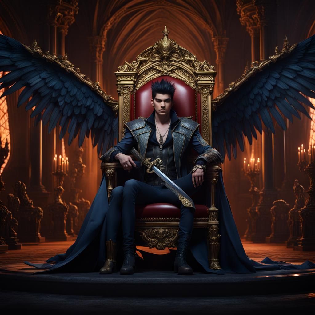 adam lambert as a castlevania prince with wings, sitting on ...