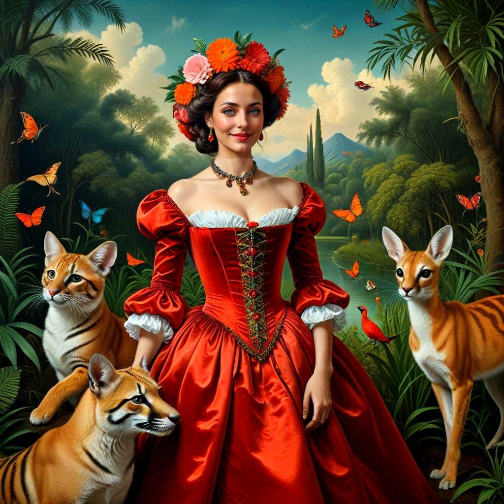 Bizarre Italian Renaissance Lady in Dreamlike Landscape