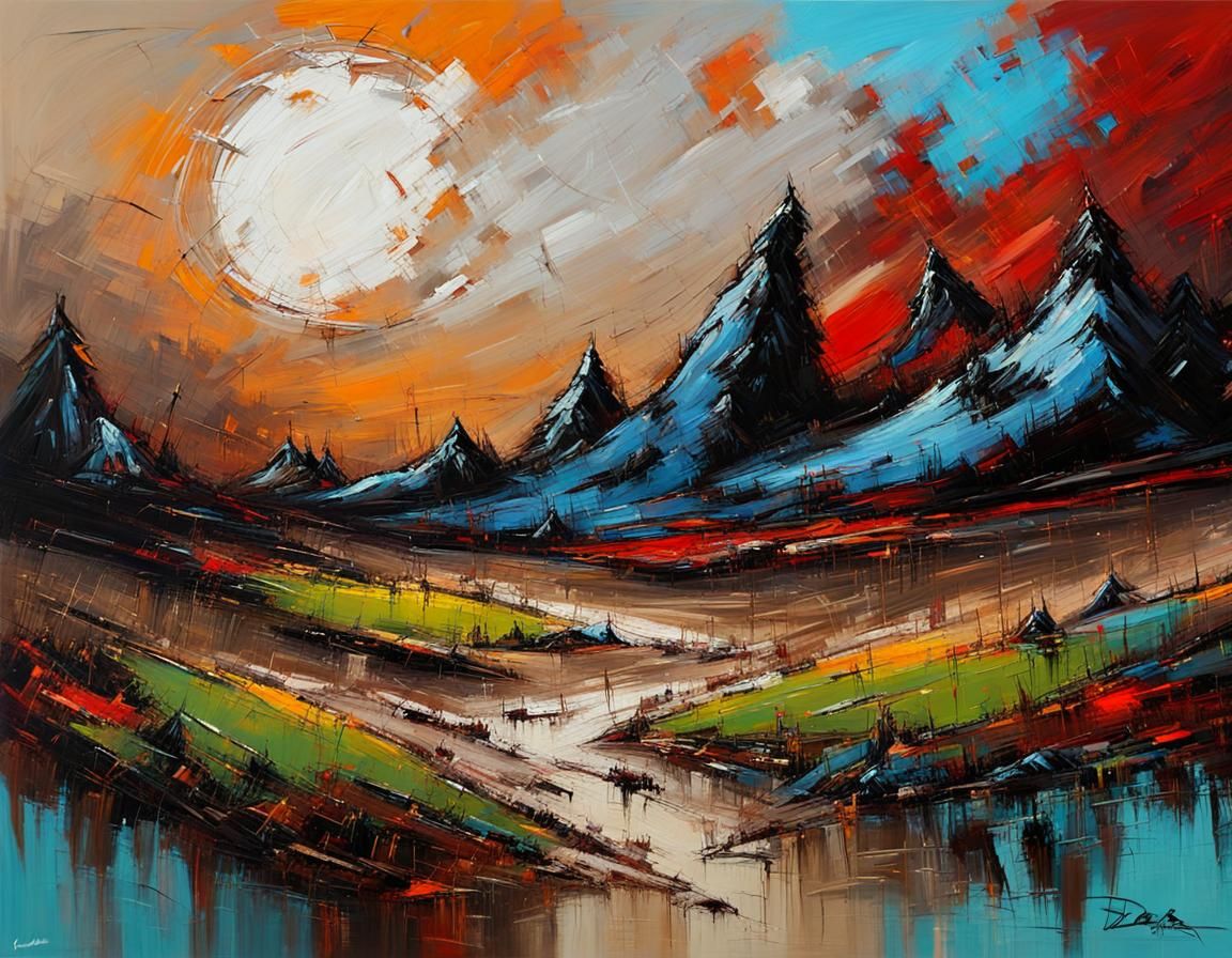 Tachisme Dynamic Brushwork, abstract alien landscape, rough strokes, Debra Hurd  by @SiNn3D