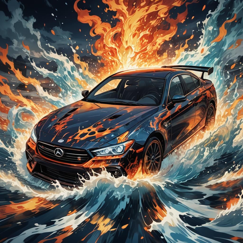 Sleek Car Drives Through Water and Flames