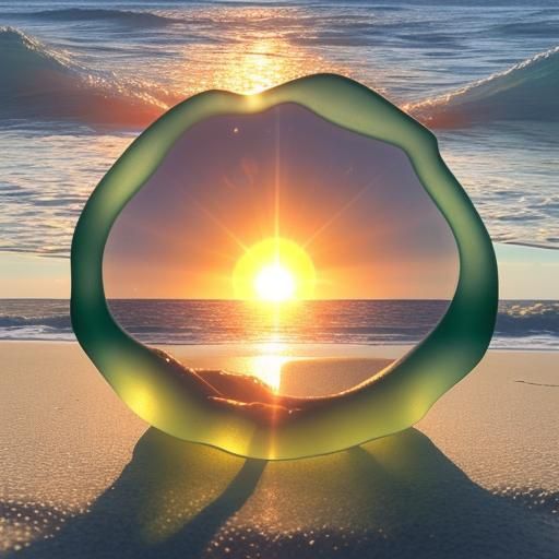 The sun shining through a piece of sea glass