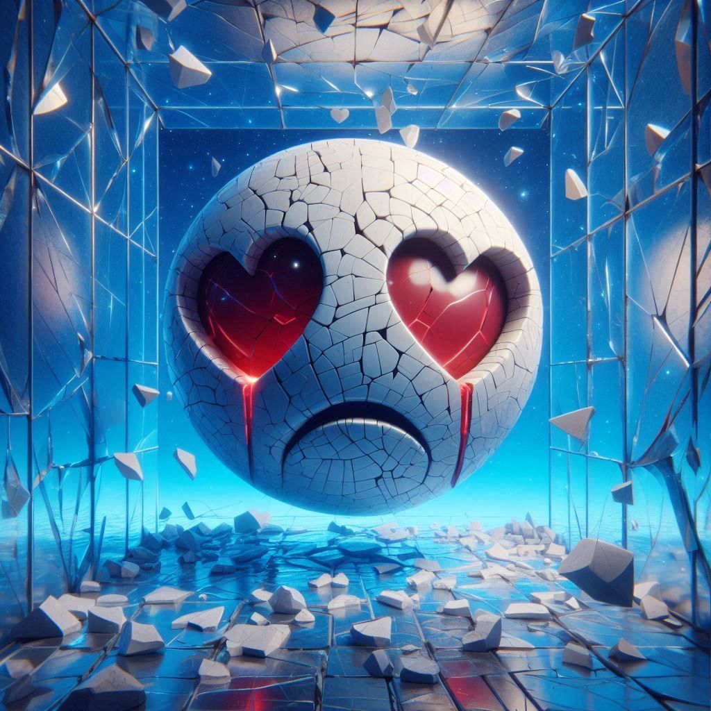 shattered heart-eyes frowny face