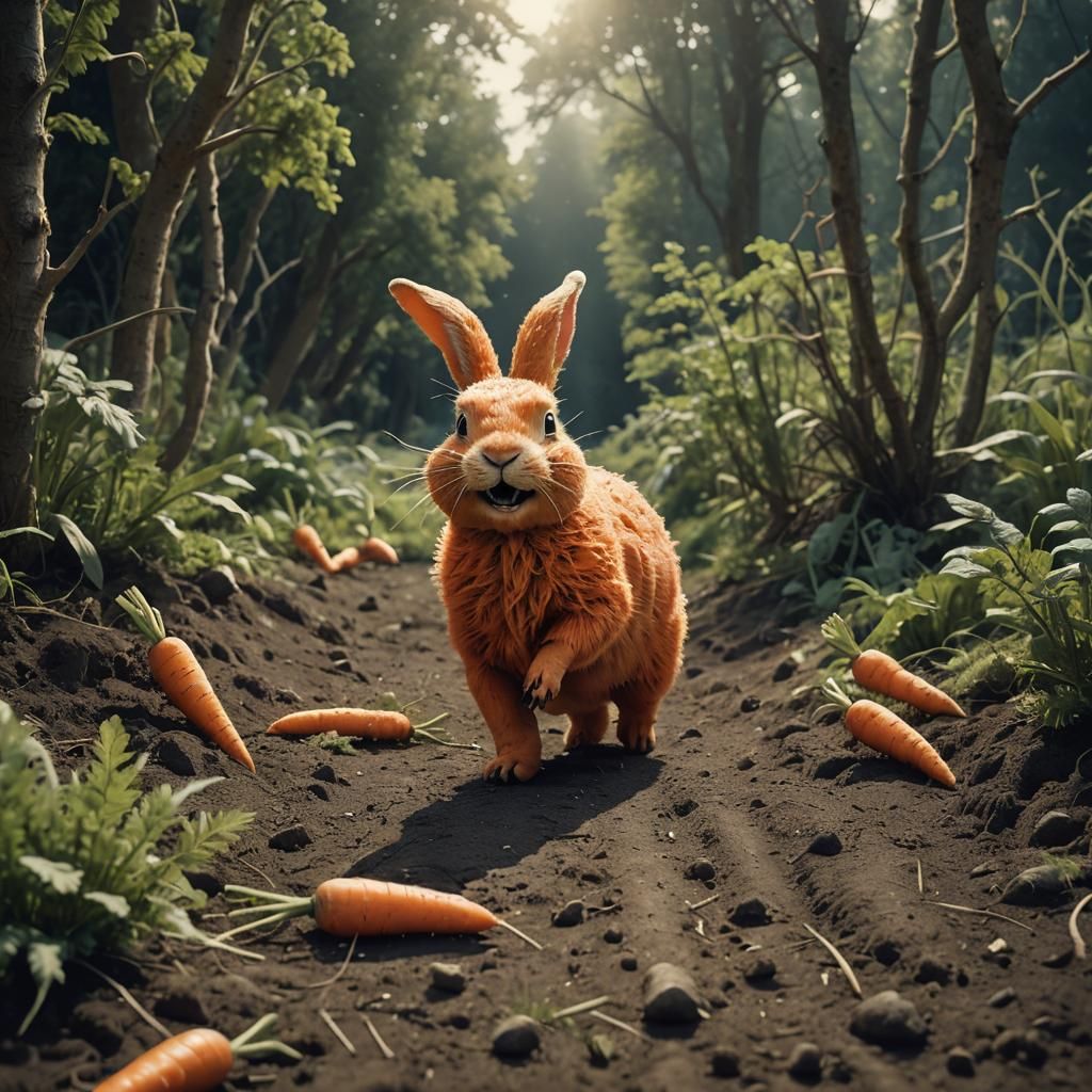 A big, giant carnivorous carrot, chasing cute, frightened little ...