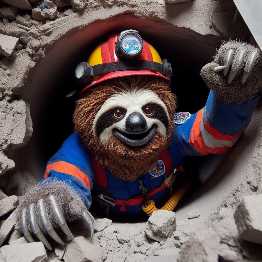 Genealogist Sloth’s cousin Slothdinand, the Mexican Birgade “Topo” Rescuer